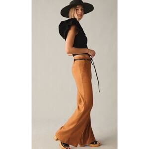 Anthropologie Maeve Plus Sz 22 The Naomi Linen‎ Wide Leg Flare Brown Flare Pants